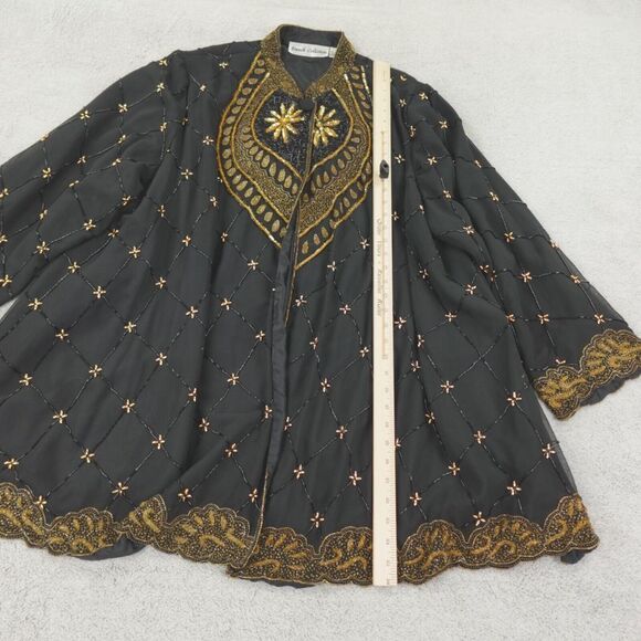 French Collizioni Beaded Jacket Womens Plus‎ 3X Black Gold Sequin Formal Party - Picture 7 of 16